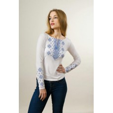 Embroidered t-shirt with long sleeves "Carpathian Ornament" blue on white